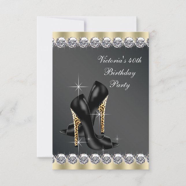 Invitation Fête d'anniversaire chic noir pour femme (Devant)