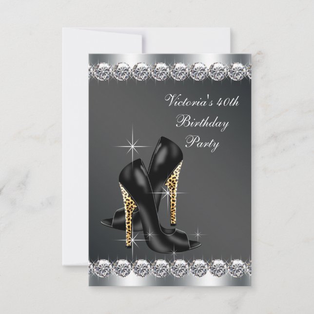 Invitation Fête d'anniversaire chic noir pour femme (Devant)