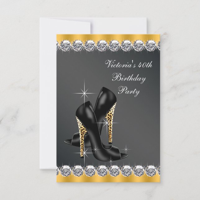 Invitation Fête d'anniversaire chic noir pour femme (Devant)