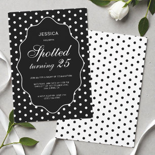 Invitation Fête d'anniversaire chic noire à pois 25 ans