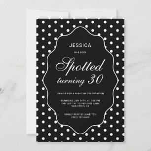 Invitation Fête d'anniversaire chic noire à pois tachetés 30