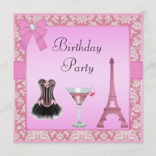 Invitation Fête d'anniversaire Chic Pink Paris Damask Corset