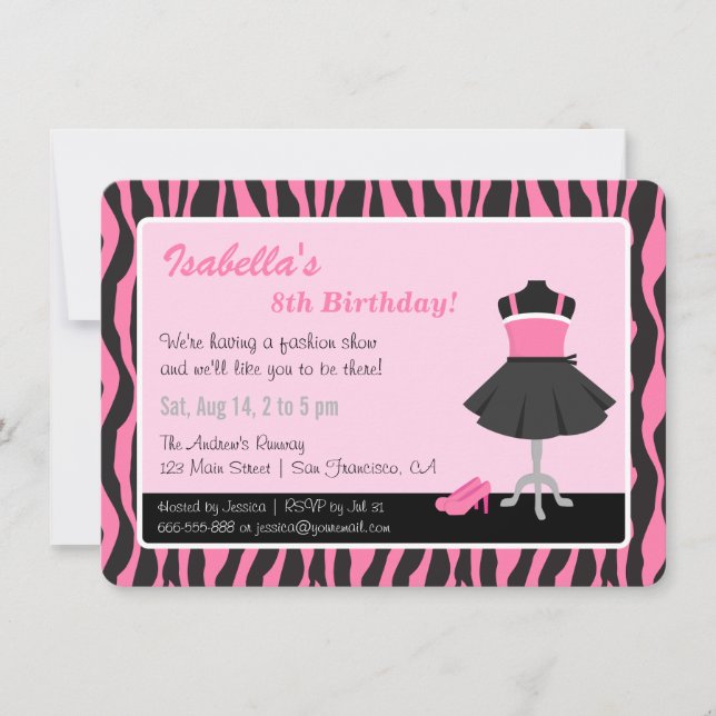 Invitation Fête d'anniversaire chic pour filles avec impressi (Devant)