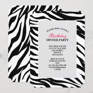 Invitation Fête d'anniversaire chic safari avec imprimé zèbre
