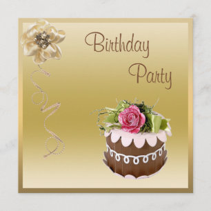Invitation Fête d'anniversaire Chocolate Cake & Rose Gold