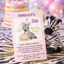 Invitation Fête d'anniversaire cinq ans fille safari rose pas