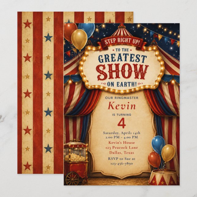 Invitation Fête d'anniversaire cirque (Devant / Derrière)