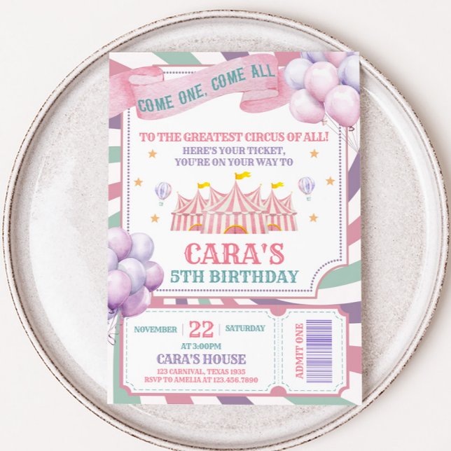 Invitation Fête d'anniversaire Cirque Carnaval  (Carnival Circus Party Invitation)