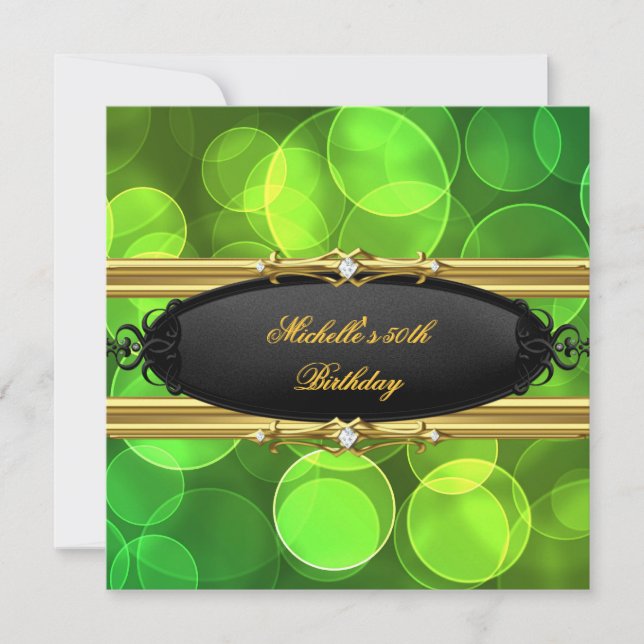 Invitation Fête d'anniversaire Citron Vert Diamant Noir Or (Devant)