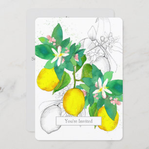Invitation Fête d'anniversaire Citrons Citrus Aquarelle Fruit