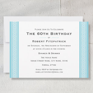 Invitation Fête d'anniversaire classique 60 ans clé grecque b