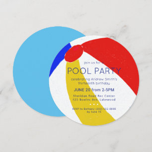 Invitation Fête d'anniversaire classique de piscine avec ball