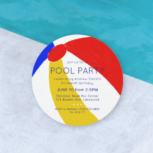 Invitation Fête d'anniversaire classique de piscine avec ball