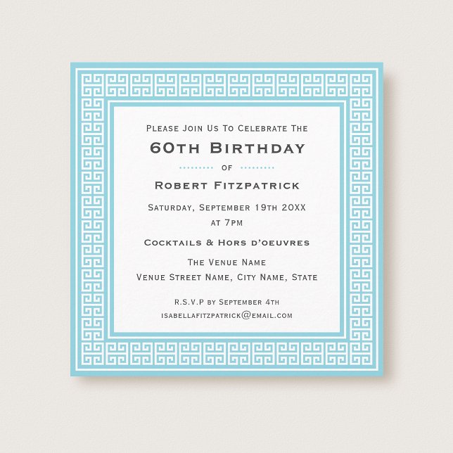 Invitation Fête d'anniversaire classique de tout âge Bleu Clé (Créateur téléchargé)
