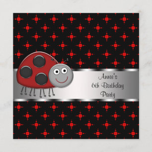Invitation Fête d'anniversaire coccinelle rouge pour filles