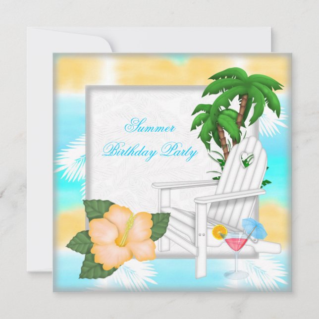 Invitation Fête d'anniversaire cocktail à la piscine de plage (Devant)