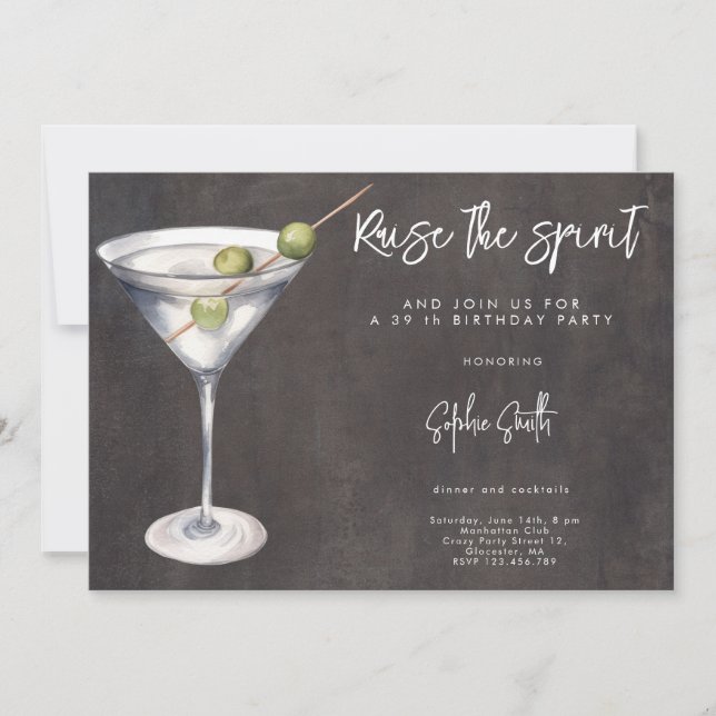 Invitation Fête d'anniversaire cocktail aquarelle (Devant)