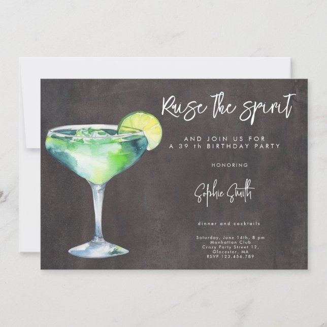 Invitation Fête d'anniversaire cocktail aquarelle (Devant)