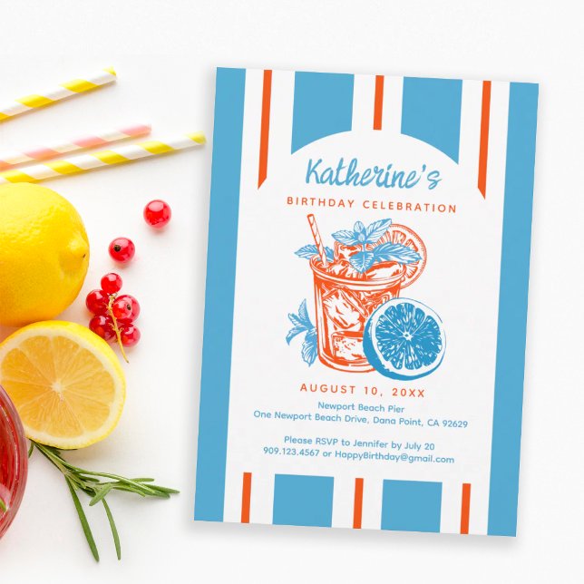Invitation Fête d'anniversaire Cocktail de citron bleu côtier (Créateur téléchargé)