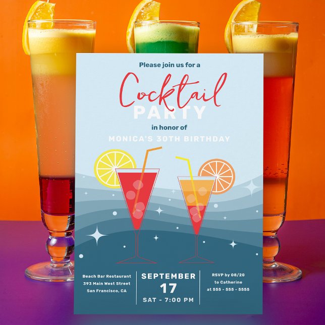 Invitation Fête d'anniversaire Cocktail d'été Citron Bleu (Créateur téléchargé)