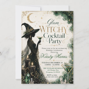 Invitation Fête d'anniversaire Cocktail Glamour Sorcière