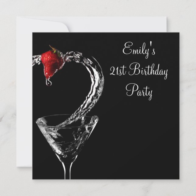 Invitation Fête d'anniversaire Cocktail Martini aux fraises (Devant)