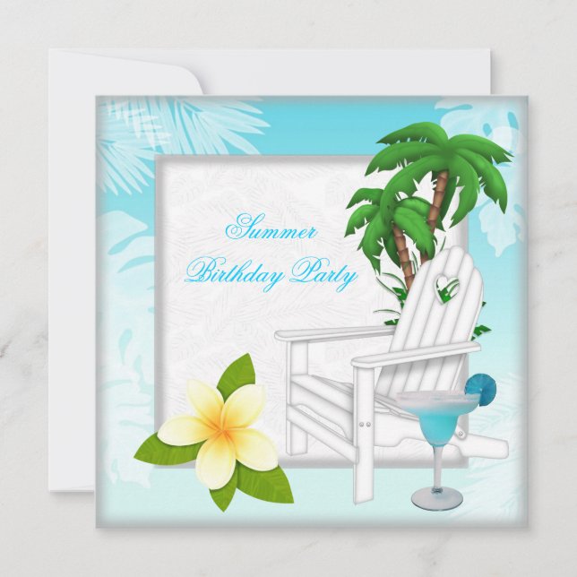 Invitation Fête d'anniversaire Cocktail Piscine de plage d'ét (Devant)