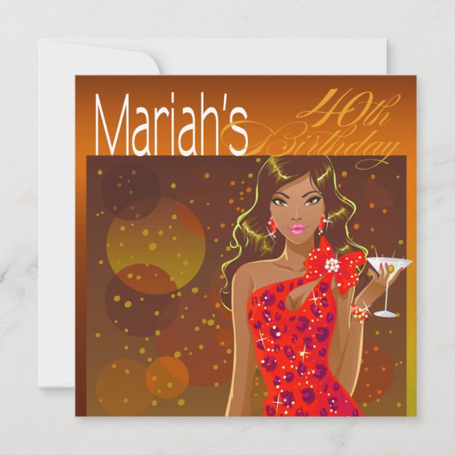 Invitation Fête d'anniversaire cocktail Pretty Lady amber/rou (Devant)
