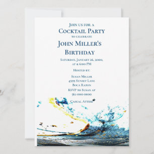 Invitation Fête d'anniversaire Cocktail Vague Bleue Abstraite