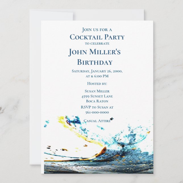 Invitation Fête d'anniversaire cocktail vague bleue abstraite (Devant)