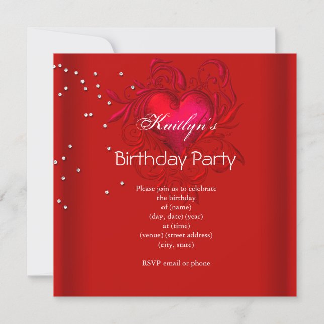 Invitation Fête d'anniversaire Cœur rouge riche (Devant)