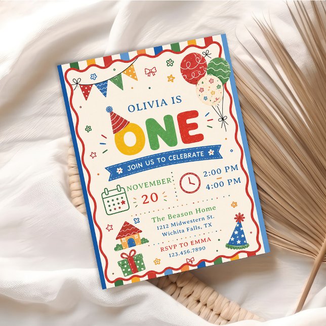 Invitation Fête d'anniversaire Color Pop ONE (Créateur téléchargé)