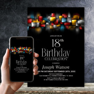 Invitation Fête d'anniversaire colorée abstraite de 18 ans