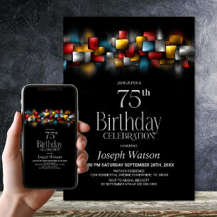Invitation Fête d'anniversaire colorée abstraite de 75 ans