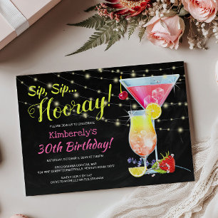 Invitation Fête d'anniversaire Colorée Craie Sip Sip Hourra