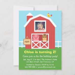 Invitation Fête d'anniversaire colorée d'animaux de la ferme
