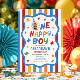 Invitation Fête d'anniversaire colorée de 1 an pour un garçon