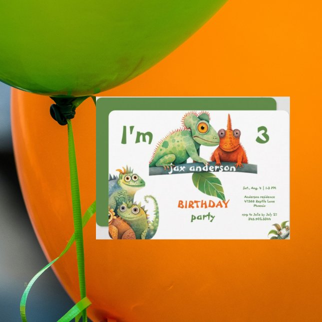 Invitation Fête d'anniversaire colorée de lézard (Créateur téléchargé)