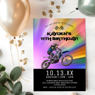 Invitation Fête d'anniversaire colorée de motocross sur piste