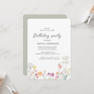 Invitation Fête d'anniversaire colorée du Fleur sauvage de pr