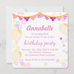 Invitation Fête d'anniversaire colorée et festive pour une fi