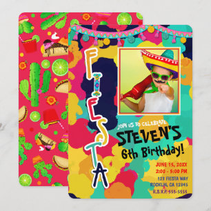 Invitation Fête d'anniversaire Colorée Fiesta Peinture Photo 