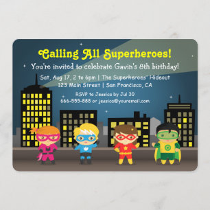 Invitation Fête d'anniversaire colorée mignonne de super