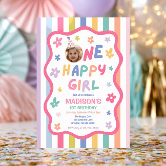 Invitation Fête d'anniversaire colorée pastel d'une fille heu