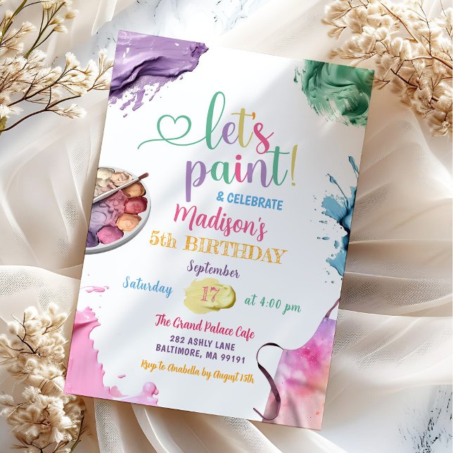 Invitation Fête d'anniversaire Colorée Peinture Enfants Tout  (Créateur téléchargé)