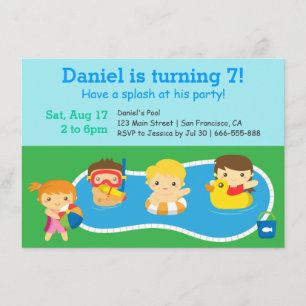 Invitation Fête d'anniversaire colorée pour enfants avec pisc
