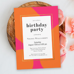 Invitation Fête d'anniversaire colorée rose orange chaud
