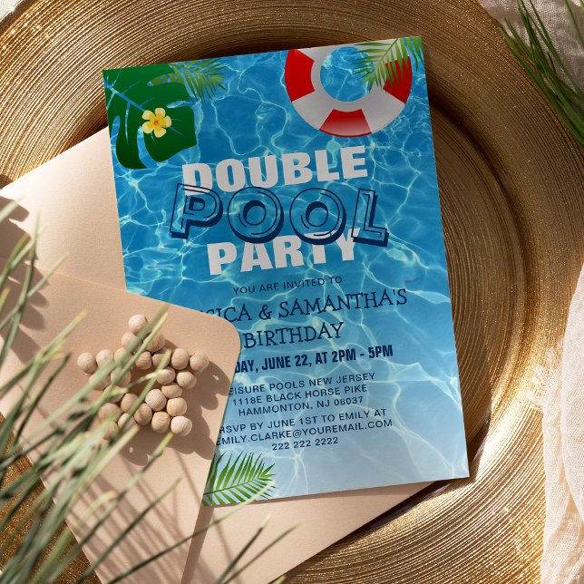 Invitation Fête d'anniversaire commune à la piscine double (Créateur téléchargé)
