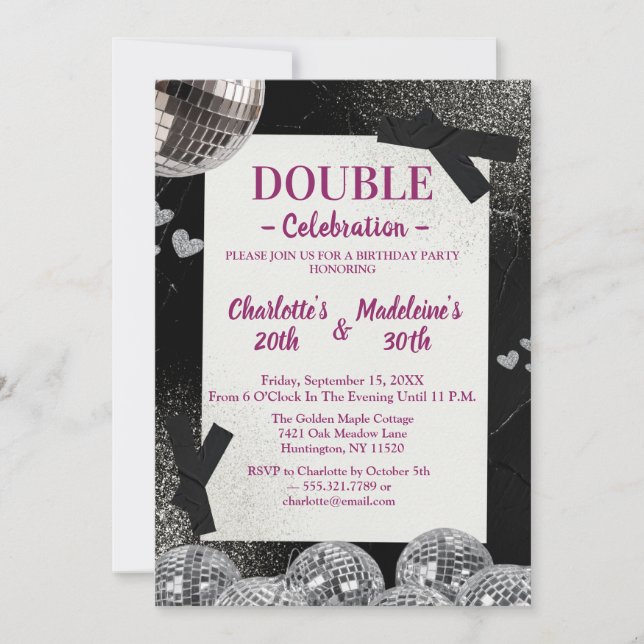Invitation Fête d'anniversaire commune Black Silver Glamour D (Devant)