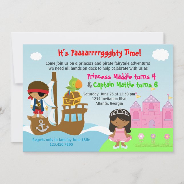 Invitation Fête d'anniversaire commune de jumelles de (Devant)